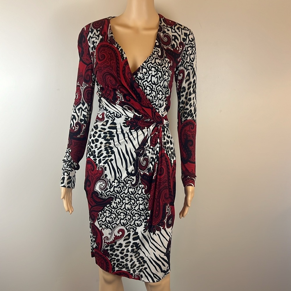 Etro Multi Print Ruched V-Neck Dress - Picture 2 of 7